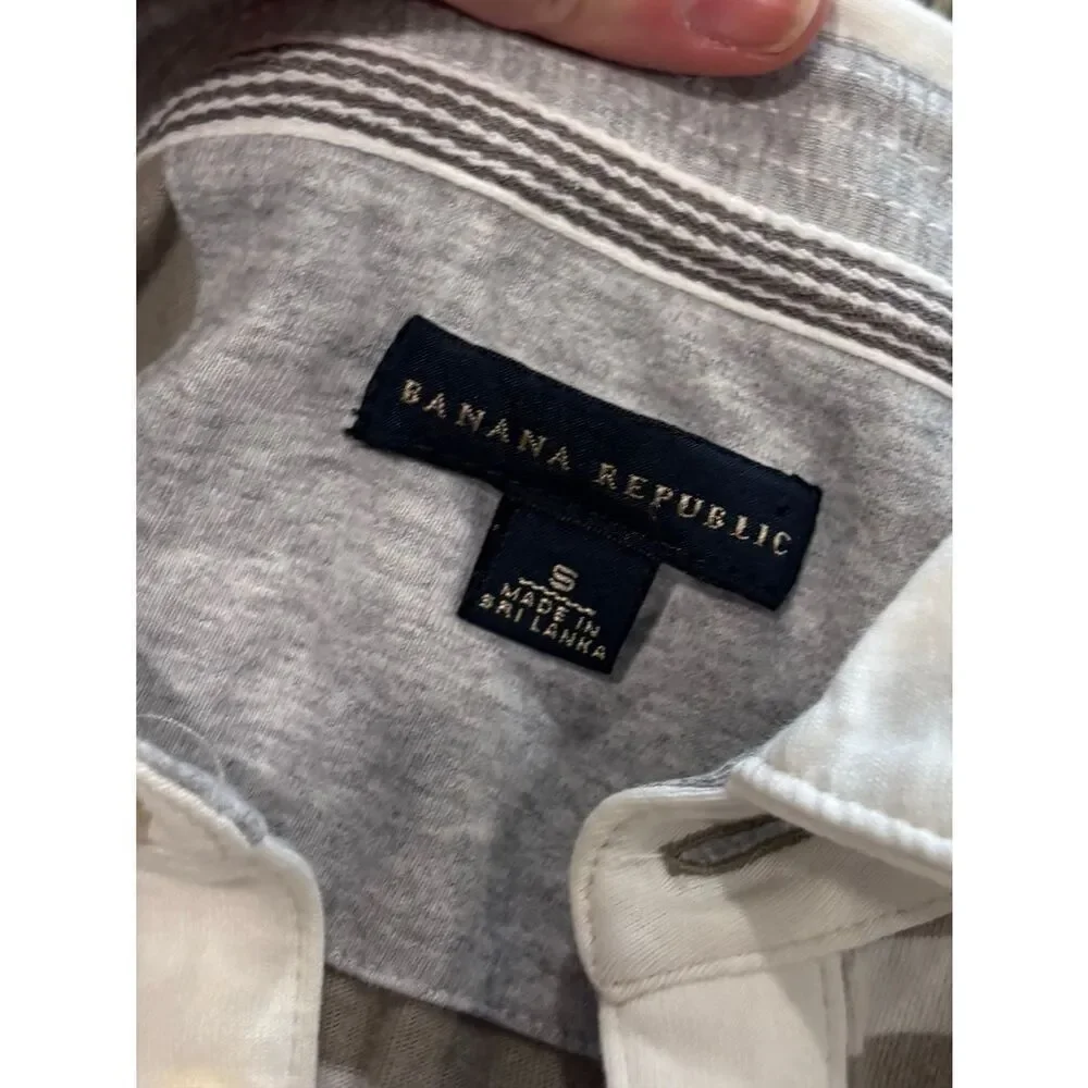 Banana Republic Mens Polo Shirt Short Sleeve Cotton Stripe White/Gray Size S